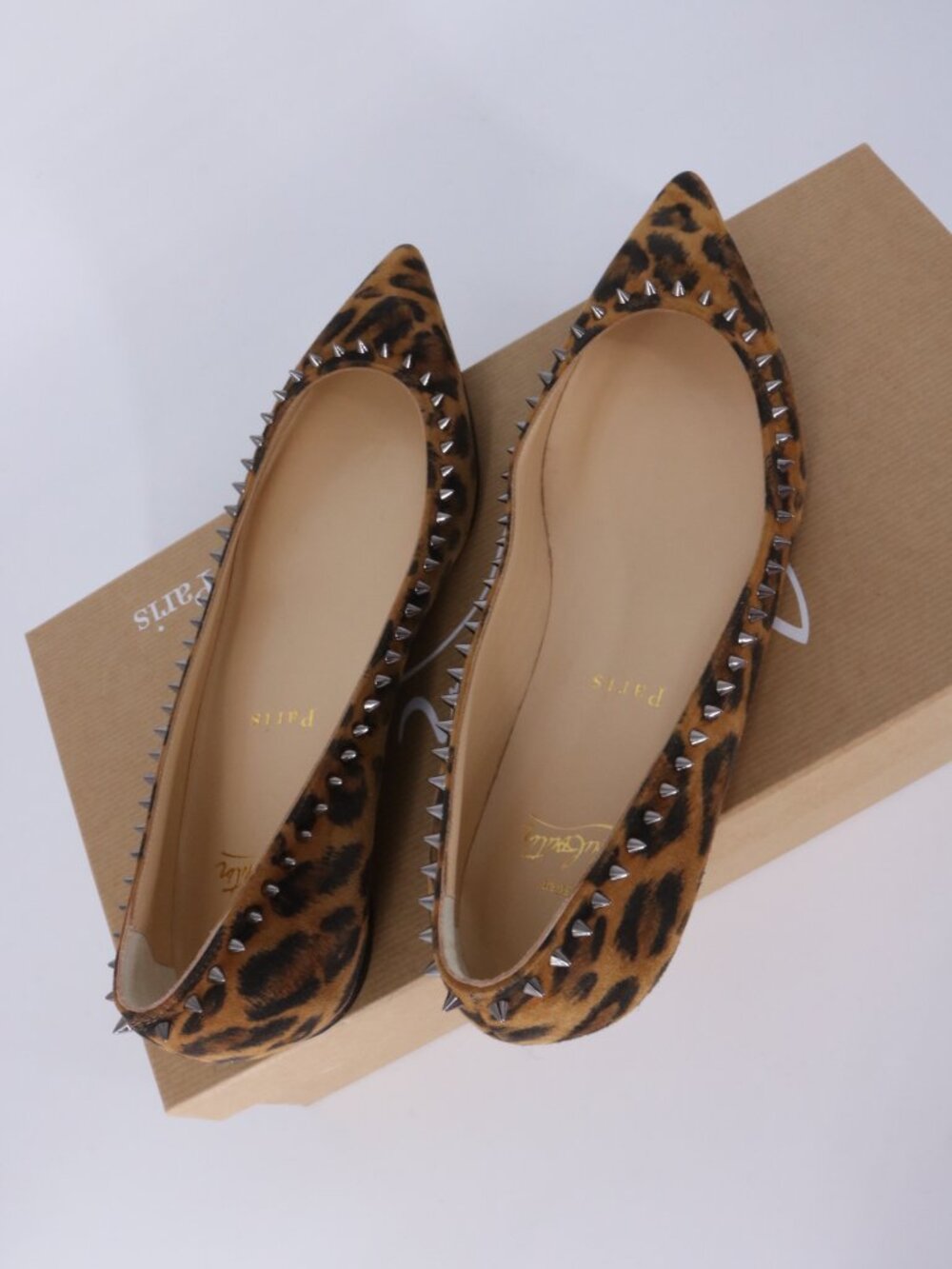 christian louboutin 36.5 leopard print anjalina flat kitty spiked flat D268 - Picture 7 of 16